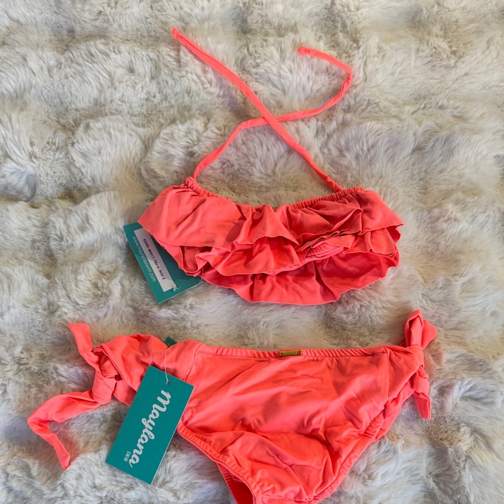 Kids Ruffled Coral Bikini Set - Picture 4 of 4